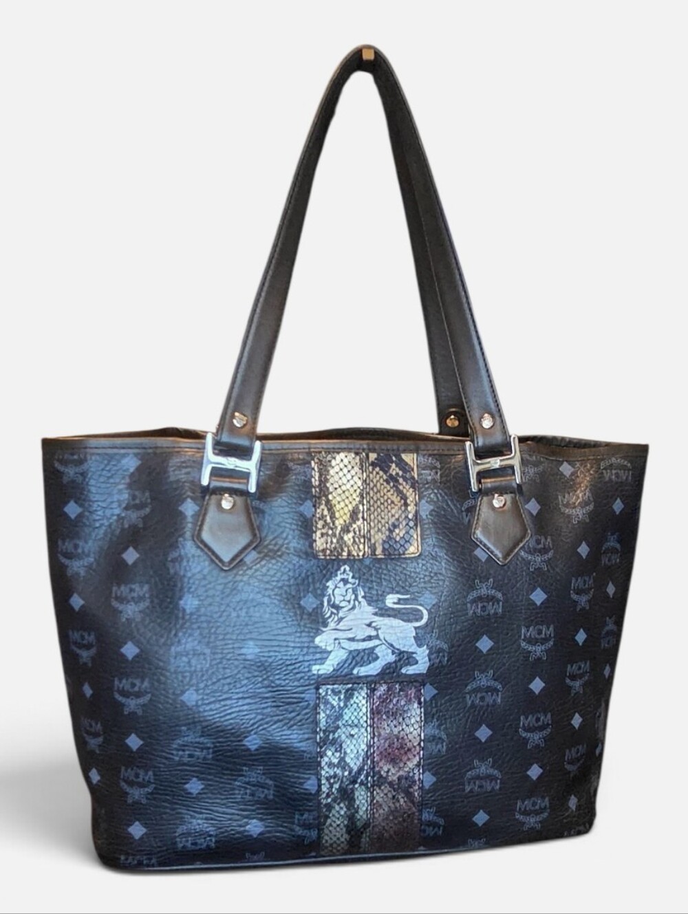 MCM-Large Black Leather Tote Bag